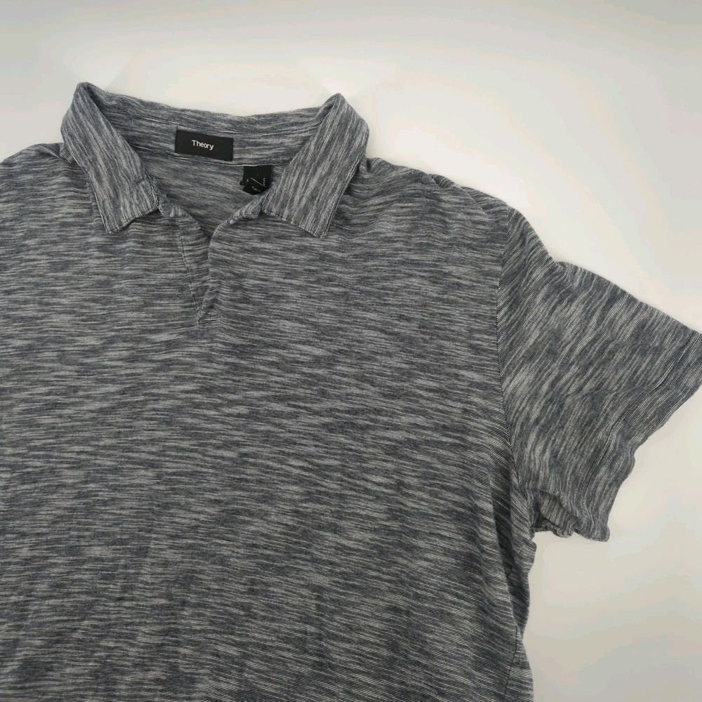 Theory Polo‎ Shirt Mens XL Slim Fit Heathered Gray Short Sleeve Blend Stretch